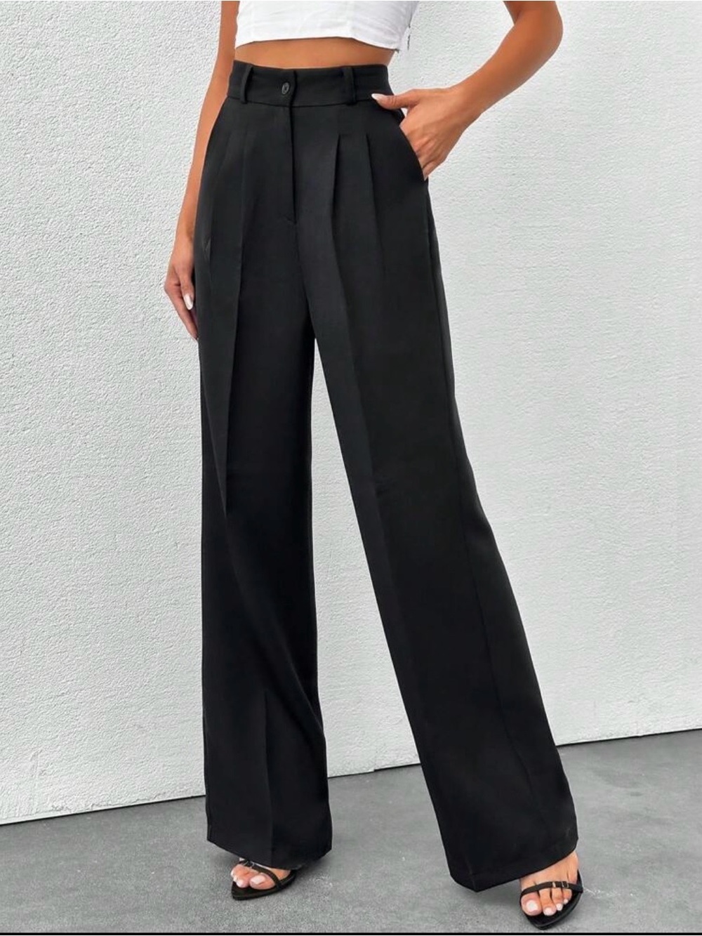 SHEIN Tall Classic High-Waist Black Wide-Leg Pants